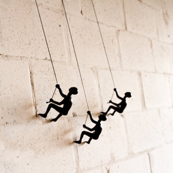 Climbing Man Home Decor Classic Wall-Art Sculpture | 3-Piece | Black - Picture 1 of 5